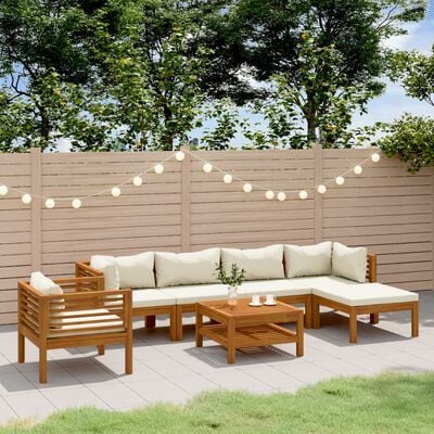 vidaXL 7 Piece Garden Lounge Set with Cream Cushion Solid Acacia Wood, cream vidaXL 7 Piece Garden Lounge Set with Cream Cushion Solid Acacia Wood