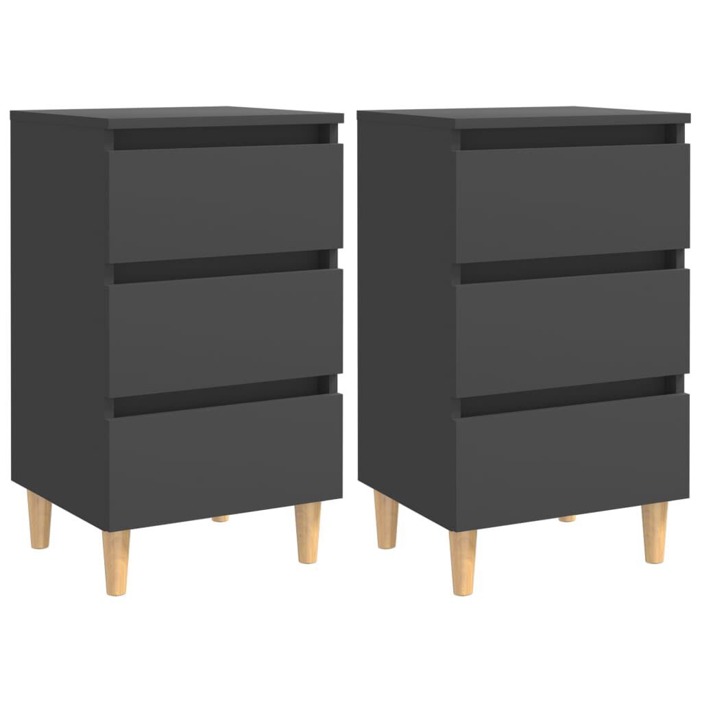 vidaXL Bed Cabinets with Solid Wood Legs 2 pcs Grey 40x35x69 cm