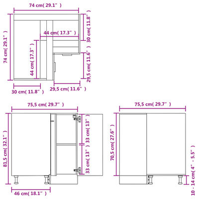 Corner Bottom Cabinet Lyon White 75.5x75.5x81.5 cm Engineered Wood, white Corner Bottom Cabinet Lyon White 75.5x75.5x81.5 cm Engineered Wood