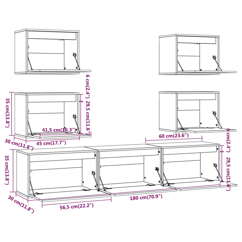vidaXL TV Cabinets 7 pcs White Solid Wood Pine