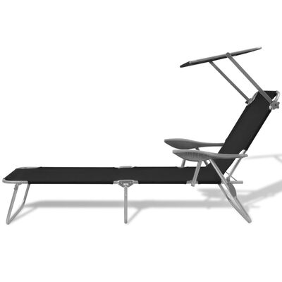 vidaXL Sun Lounger with Canopy Steel Black, black vidaXL Sun Lounger with Canopy Steel Black
