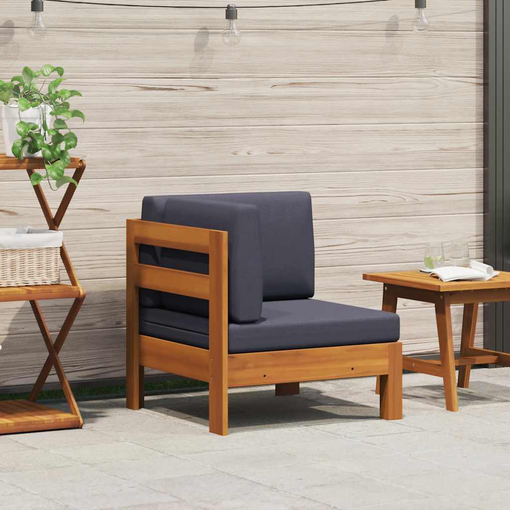 vidaXL Corner Sofa with Dark Grey Cushions Solid Acacia Wood