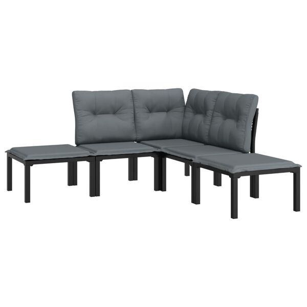 vidaXL 5 Piece Garden Lounge Set Black and Grey Poly Rattan