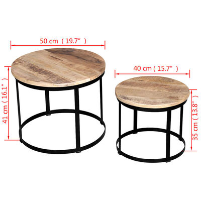 vidaXL Two Piece Coffee Table Set Rough Mango Wood Round 40 cm/50 cm, brown vidaXL Two Piece Coffee Table Set Rough Mango Wood Round 40 cm/50 cm