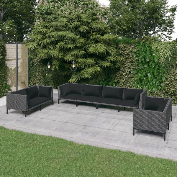 vidaXL 8 Piece Garden Lounge Set with Cushions Poly Rattan Dark Grey