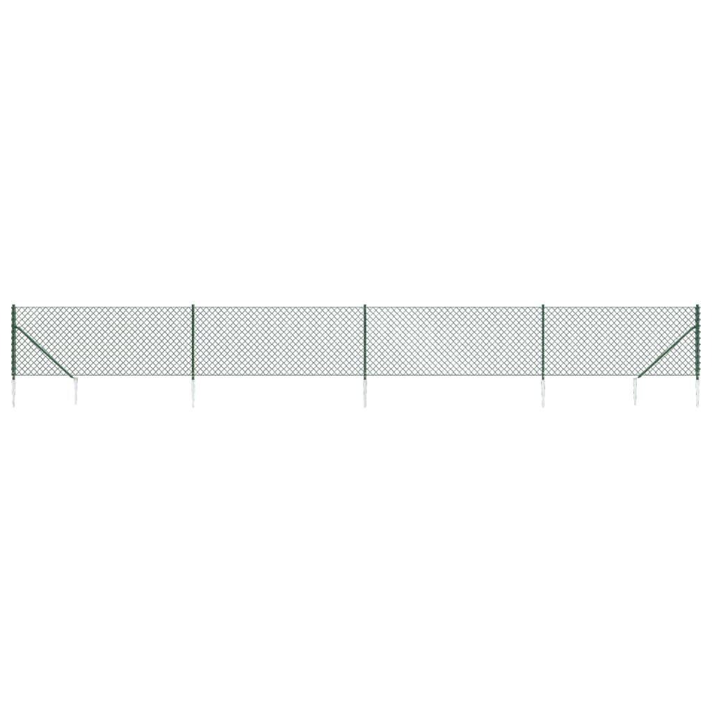 vidaXL Chain Link Fence with Spike Anchors Green 1x10 m