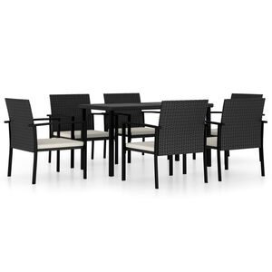 vidaXL 7 Piece Garden Dining Set Poly Rattan Black