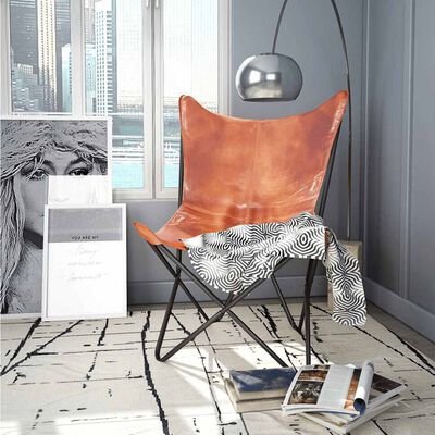 vidaXL Butterfly Chair Brown Real Leather, brown vidaXL Butterfly Chair Brown Real Leather