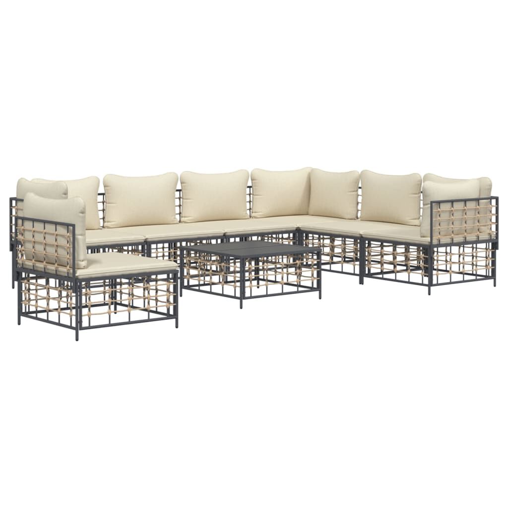 vidaXL 8 Piece Garden Lounge Set with Cushions Anthracite Poly Rattan