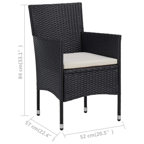 vidaXL 3 Piece Bistro Set Poly Rattan and Tempered Glass Black