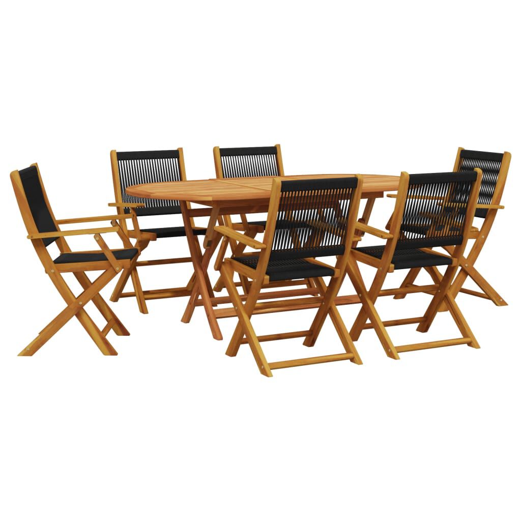 vidaXL 7 Piece Garden Dining Set Black Polypropylene and Solid Wood
