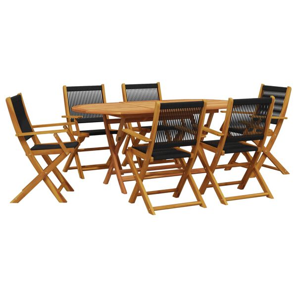 vidaXL 7 Piece Garden Dining Set Black Polypropylene and Solid Wood