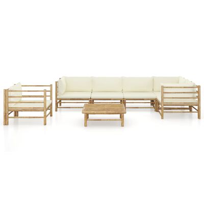 vidaXL 7 Piece Garden Lounge Set with Cream White Cushions Bamboo, cream vidaXL 7 Piece Garden Lounge Set with Cream White Cushions Bamboo
