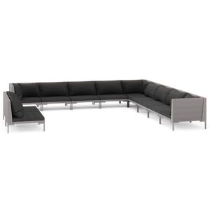 vidaXL 11 Piece Garden Lounge Set with Cushions Poly Rattan Dark Grey