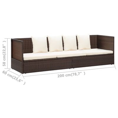 vidaXL Garden Bed with Cushion & Pillows Poly Rattan Brown, brown vidaXL Garden Bed with Cushion & Pillows Poly Rattan Brown