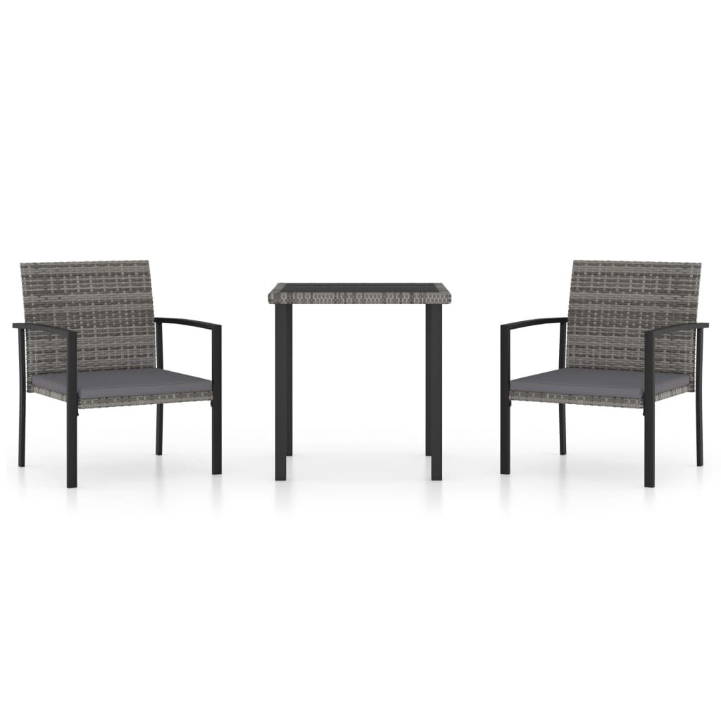 vidaXL 3 Piece Garden Dining Set Poly Rattan Grey