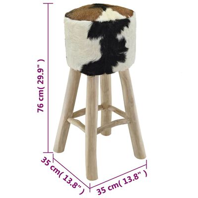 vidaXL Bar Stool Goatskin Leather and Solid Teak Wood,  vidaXL Bar Stool Goatskin Leather and Solid Teak Wood