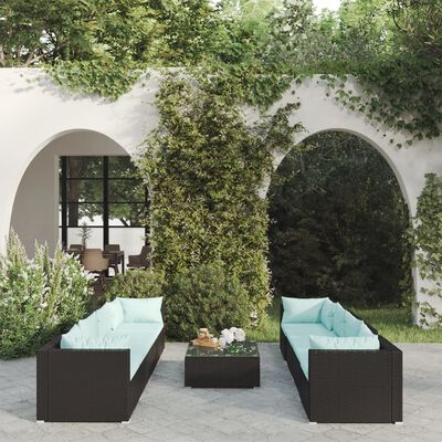 vidaXL 9 Piece Garden Lounge Set with Cushions Poly Rattan Black