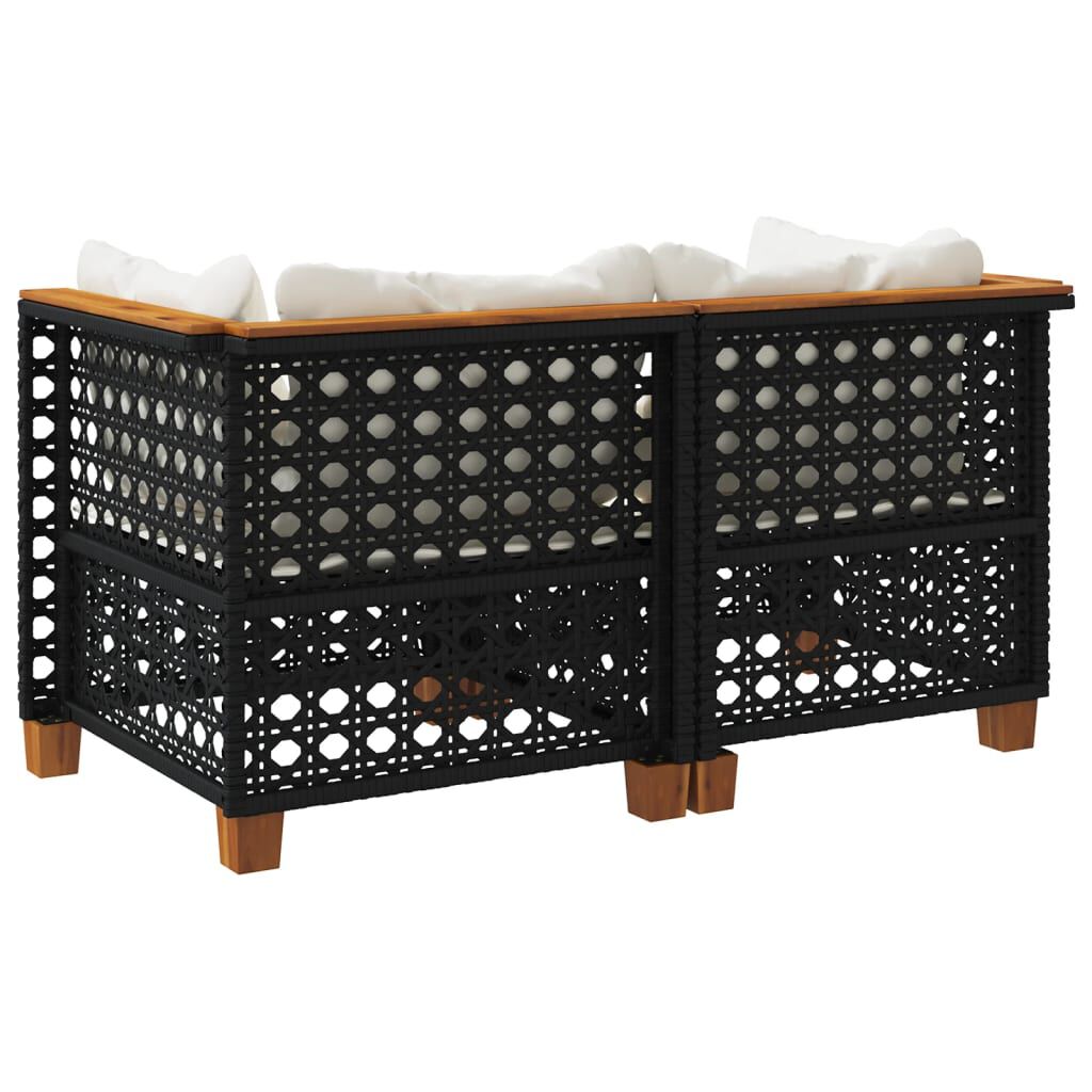 vidaXL Garden Sofas Corner with Cushions 2 pcs Black Poly Rattan