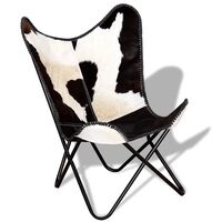 vidaXL Butterfly Chair Black and White Real Cowhide Leather, black and white vidaXL Butterfly Chair Black and White Real Cowhide Leather