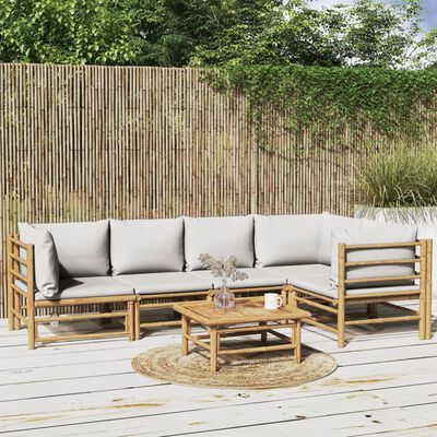 vidaXL 6 Piece Garden Lounge Set with Light Grey Cushions Bamboo,  vidaXL 6 Piece Garden Lounge Set with Light Grey Cushions Bamboo