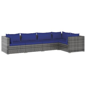 vidaXL 5 Piece Garden Lounge Set with Cushions Poly Rattan Grey