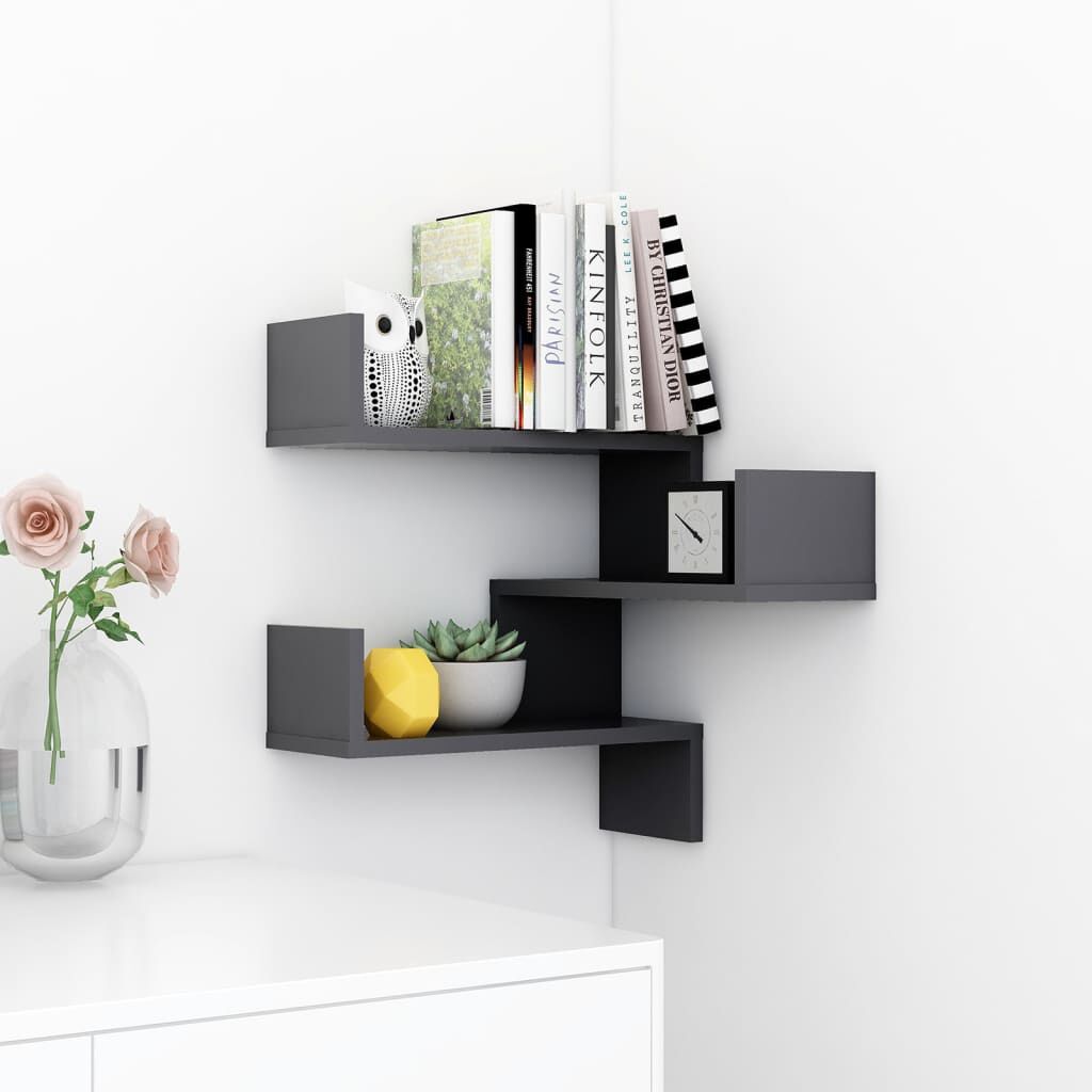 vidaXL Wall Corner Shelf Grey 40x40x50 cm Engineered Wood