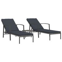 vidaXL Sun Loungers 2 pcs with Table Poly Rattan Grey, grey vidaXL Sun Loungers 2 pcs with Table Poly Rattan Grey