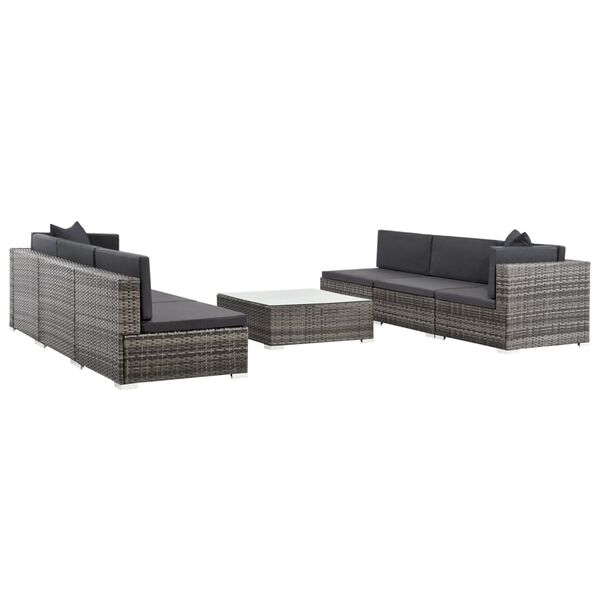 vidaXL 7 Piece Garden Lounge Set with Cushions Poly Rattan Grey