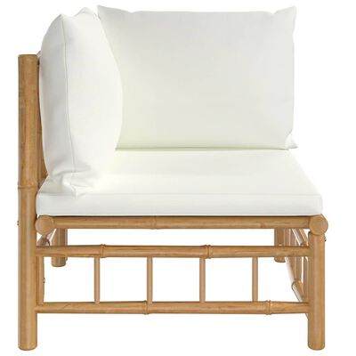 vidaXL Garden Corner Sofa with Cream White Cushions Bamboo, cream vidaXL Garden Corner Sofa with Cream White Cushions Bamboo