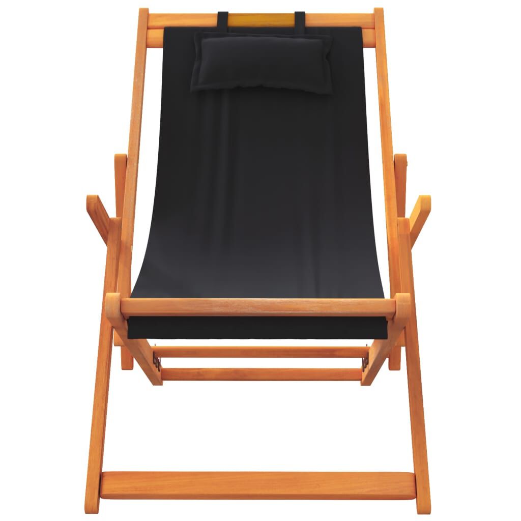 vidaXL Folding Beach Chairs 2 pcs Black Fabric