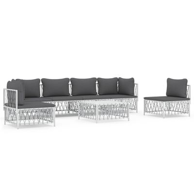 vidaXL 7 Piece Garden Lounge Set with Cushions White Steel, white vidaXL 7 Piece Garden Lounge Set with Cushions White Steel