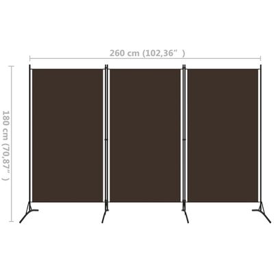 vidaXL 3-Panel Room Divider Brown 260x180 cm, brown vidaXL 3-Panel Room Divider Brown 260x180 cm