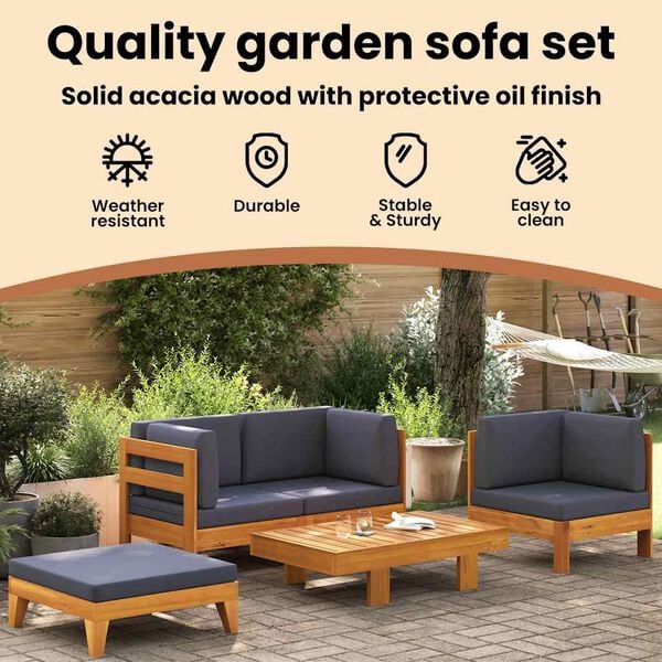 vidaXL 2 Piece Garden Lounge Set with Dark Grey Cushions Acacia Wood