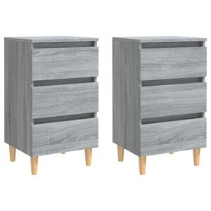 vidaXL Bed Cabinets with Solid Wood Legs 2 pcs Grey Sonoma 40x35x69 cm