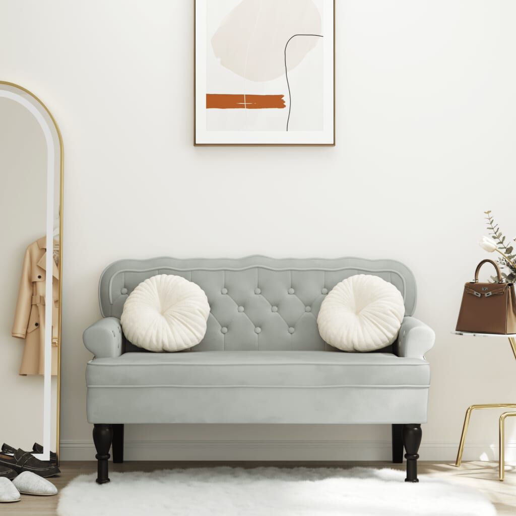 vidaXL Bench with Backrest Light Grey 119.5x64.5x75 cm Velvet