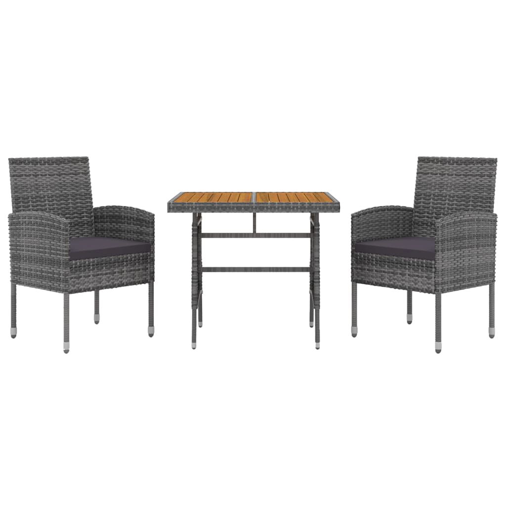 vidaXL 3 Piece Outdoor Dining Set Poly Rattan Grey