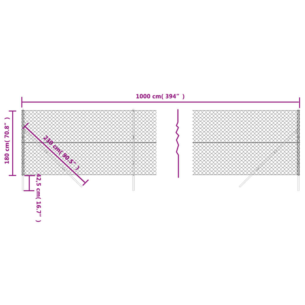 vidaXL Chain Link Fence Green 1.8x10 m