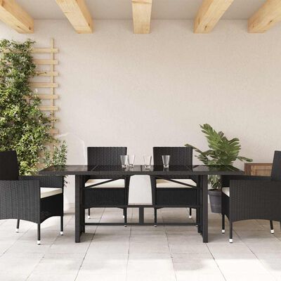 vidaXL Garden Table with Glass Top Black 190x80x74 cm Poly Rattan, black vidaXL Garden Table with Glass Top Black 190x80x74 cm Poly Rattan