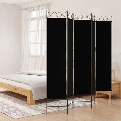 vidaXL 5-Panel Room Divider Black 200x200 cm Fabric, black vidaXL 5-Panel Room Divider Black 200x200 cm Fabric