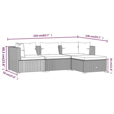 vidaXL 4 Piece Garden Lounge Set with Cushions Poly Rattan Black, black vidaXL 4 Piece Garden Lounge Set with Cushions Poly Rattan Black
