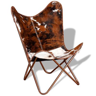 vidaXL Butterfly Chair Brown and White Real Cowhide Leather, brown and white vidaXL Butterfly Chair Brown and White Real Cowhide Leather