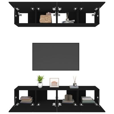 vidaXL TV Cabinets 4 pcs Black 80x30x30 cm Engineered Wood, black vidaXL TV Cabinets 4 pcs Black 80x30x30 cm Engineered Wood