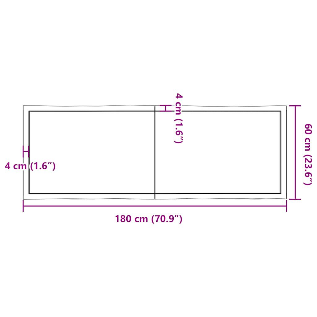 vidaXL Table Top Light Brown 180x60x(2-4)cm Treated Solid Wood Live Edge