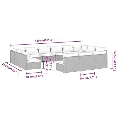 vidaXL 13 Piece Garden Lounge Set with Cushions Grey Poly Rattan, grey and dark blue vidaXL 13 Piece Garden Lounge Set with Cushions Grey Poly Rattan