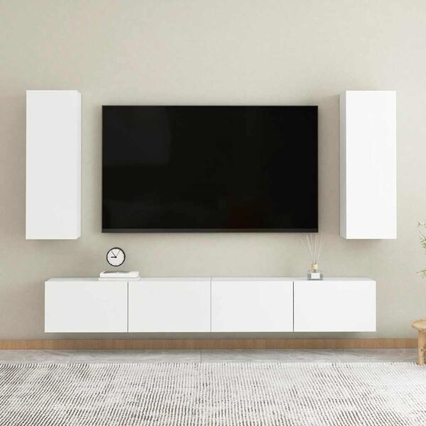 vidaXL 4 Piece TV Cabinet Set White Engineered Wood
