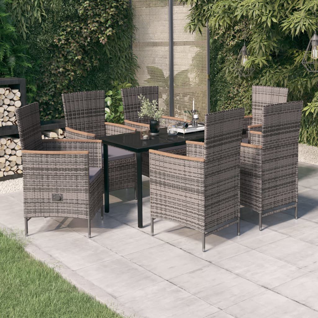 vidaXL 7 Piece Garden Dining Set with Cushions Grey