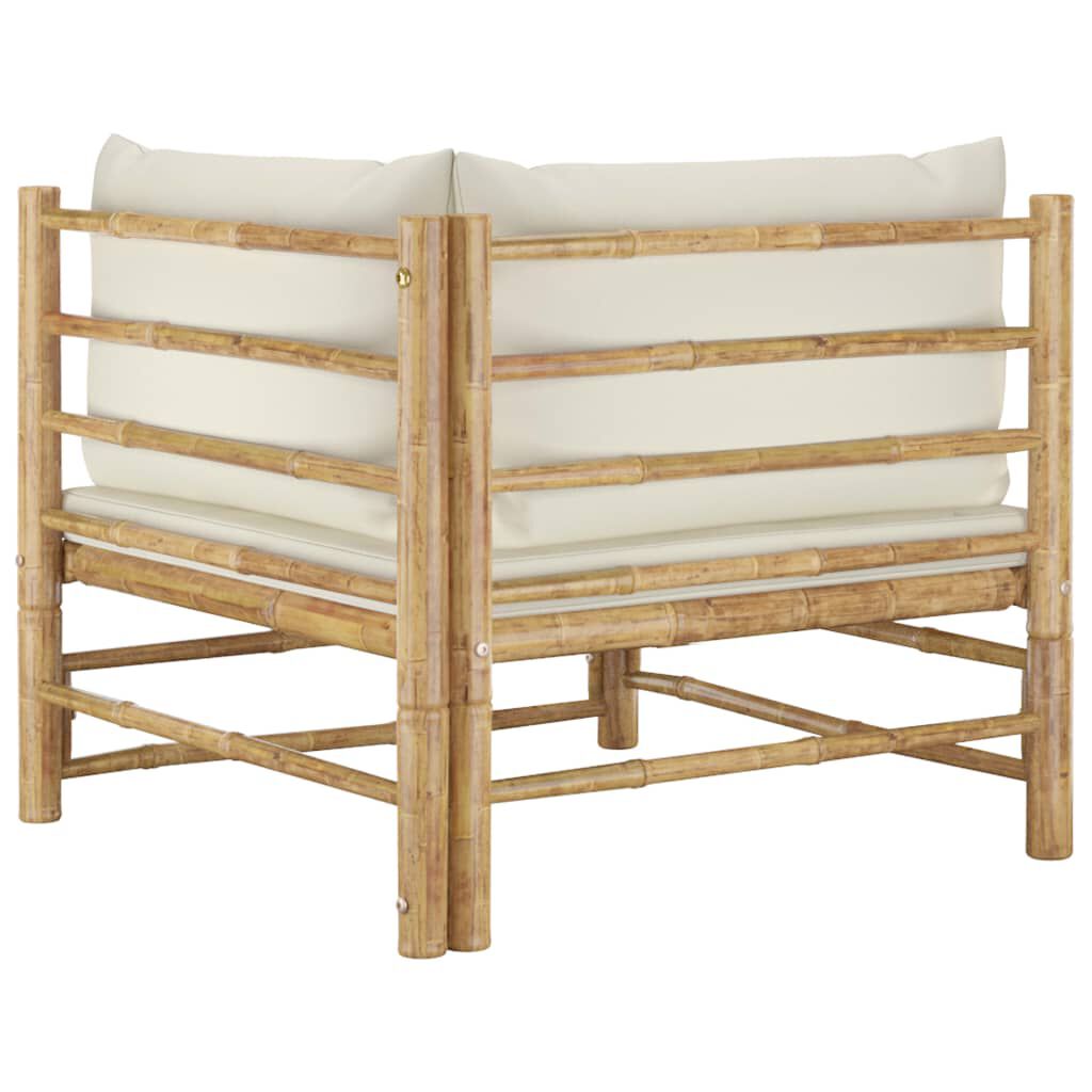 vidaXL Garden Corner Sofa with Cream White Cushions Bamboo