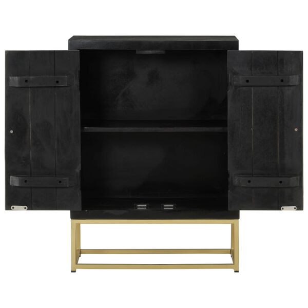 vidaXL Sideboard with 2 Doors Black&Gold 55x30x75 cm Solid Wood Mango