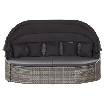 vidaXL Outdoor Lounge Bed with Canopy Poly Rattan Grey